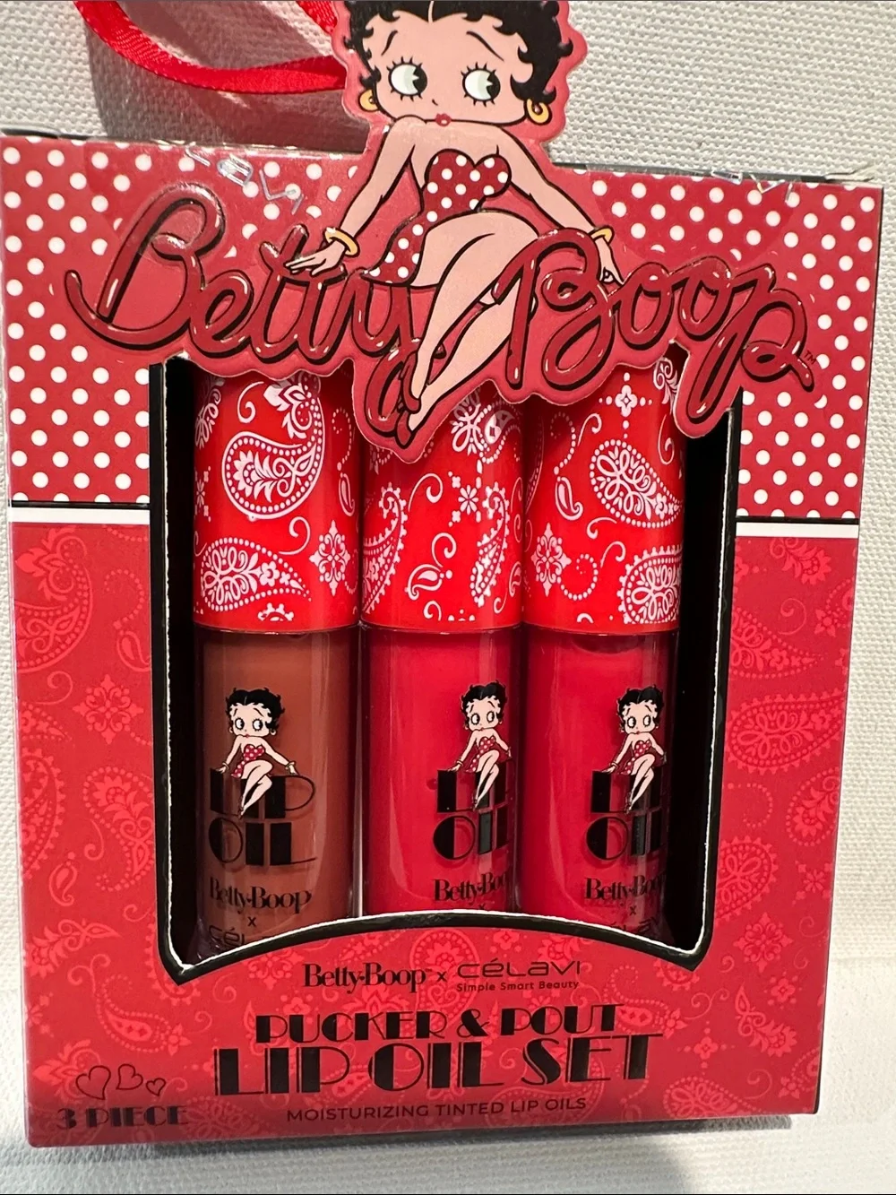 Betty Boop x Celavi Pucker & Pout Lip Oil Set of (3) Moisturizing Lip Oil.